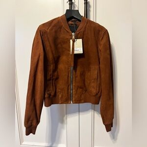 NWT All Saints Orten Brown Suede Bomber Jacket